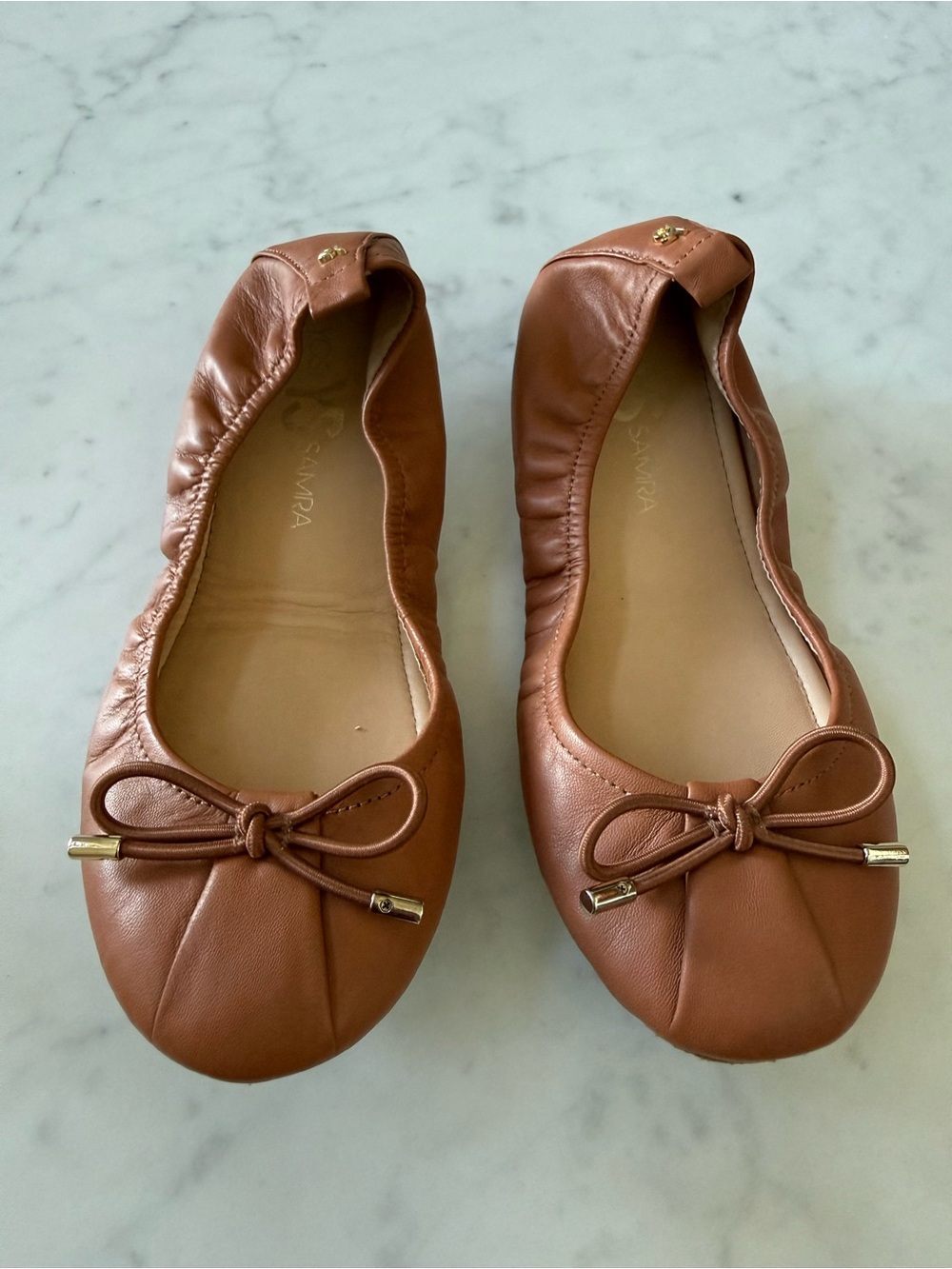 Yosi Samra Sheila Cognac Leather Foldable Ballet Flats Size 5
